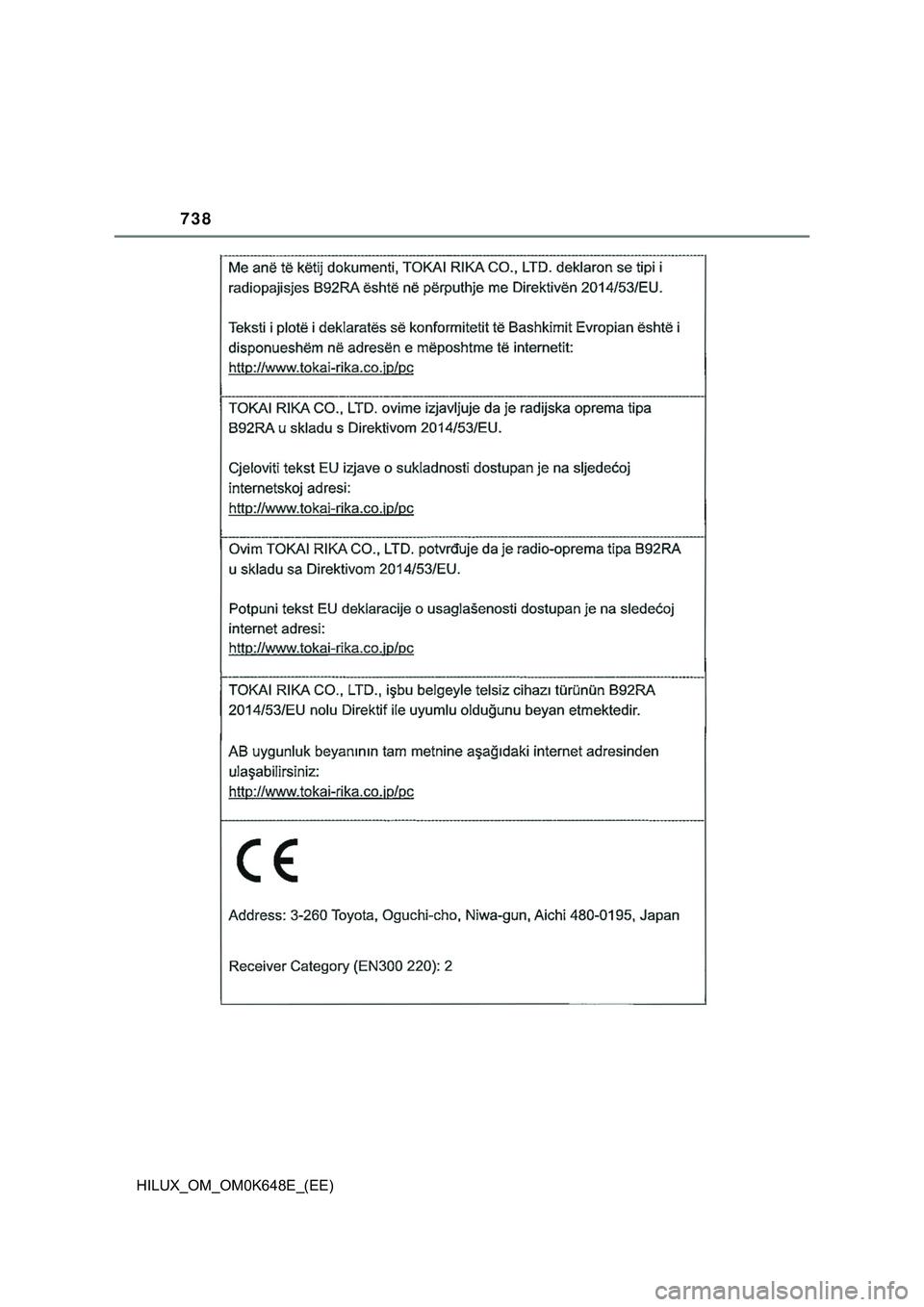 TOYOTA HILUX 2023  Manual de utilização (in Portuguese) 738
HILUX_OM_OM0K648E_(EE) 