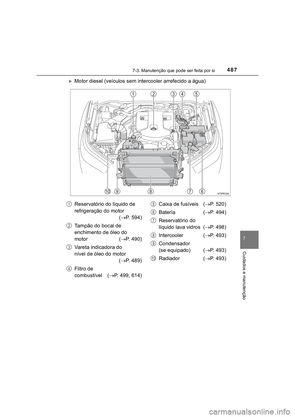 TOYOTA HILUX 2022 Manual de utilização (in Portuguese) 4877-3. Manutenção que pode ser feita por si7 Cuidados e manutençãoMotor diesel (veículos sem intercooler arrefecido a água)Reservatório do líquido de refrigeração do motor (P. 594)Tam TOYOTA HILUX 2022 Manual de utilização (in Portuguese) 4877-3. Manutenção que pode ser feita por si7 Cuidados e manutençãoMotor diesel (veículos sem intercooler arrefecido a água)Reservatório do líquido de refrigeração do motor (P. 594)Tam