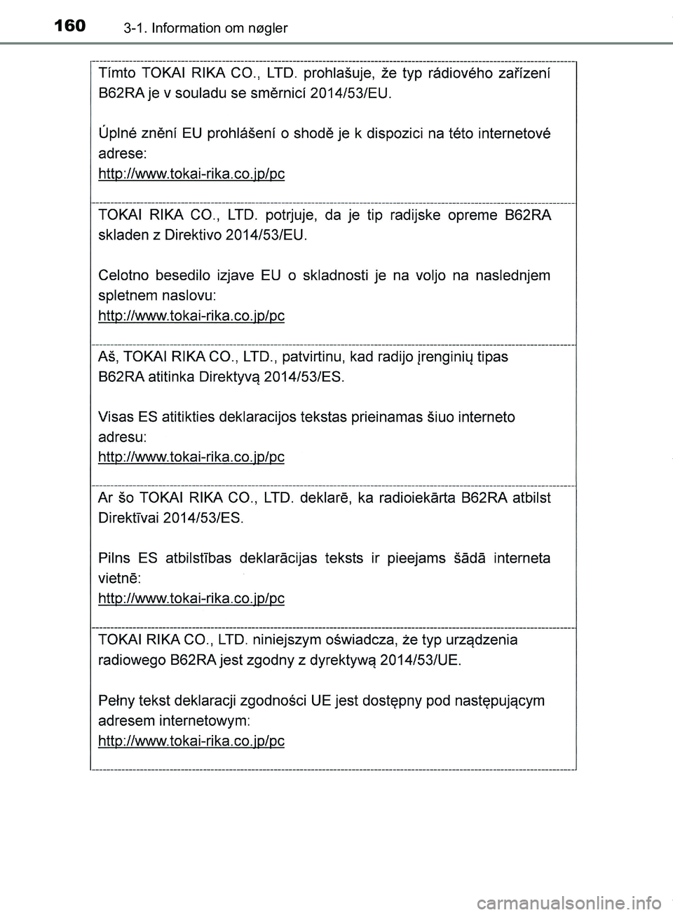 TOYOTA HILUX 2019  Brugsanvisning (in Danish) 1603-1. Information om nøgler
Hilux OM0K375DK
OM0K375DK.book  Page 160  Monday, June 11, 2018  3:23 PM 