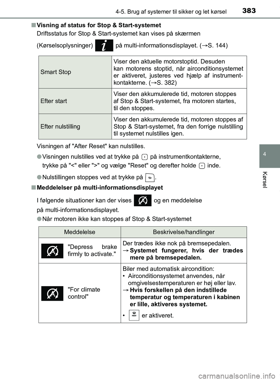 TOYOTA HILUX 2019  Brugsanvisning (in Danish) 3834-5. Brug af systemer til sikker og let kørsel
4
Kørsel
Hilux OM0K375DKn
Visning af status for Stop & Start-systemet
Driftsstatus for Stop & Start-systemet kan vises på skærmen 
(Kørselsoplysn