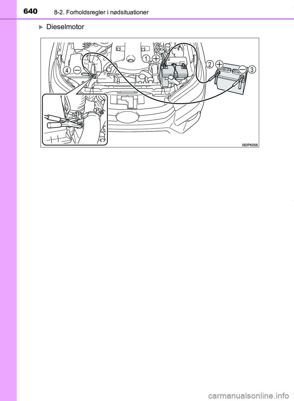 TOYOTA HILUX 2019  Brugsanvisning (in Danish) 6408-2. Forholdsregler i nødsituationer
Hilux OM0K375DK
Dieselmotor
324
1
OM0K375DK.book  Page 640  Monday, June 11, 2018  3:23 PM 