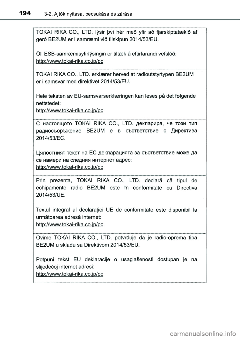 TOYOTA HILUX 2019  Kezelési útmutató (in Hungarian) 1943-2. Ajtók nyitása, becsukása és zárása 
