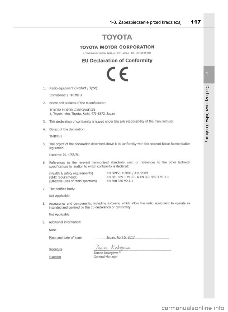TOYOTA HILUX 2019  Instrukcja obsługi (in Polish) 1-3. Zabezpieczenie przed kradzie˝à117
1
Dla bezpieczeƒstwa i ochrony
31 Hilux OM0K375E  7/17/18  12:24 PM  Page 117    (Black plate) 