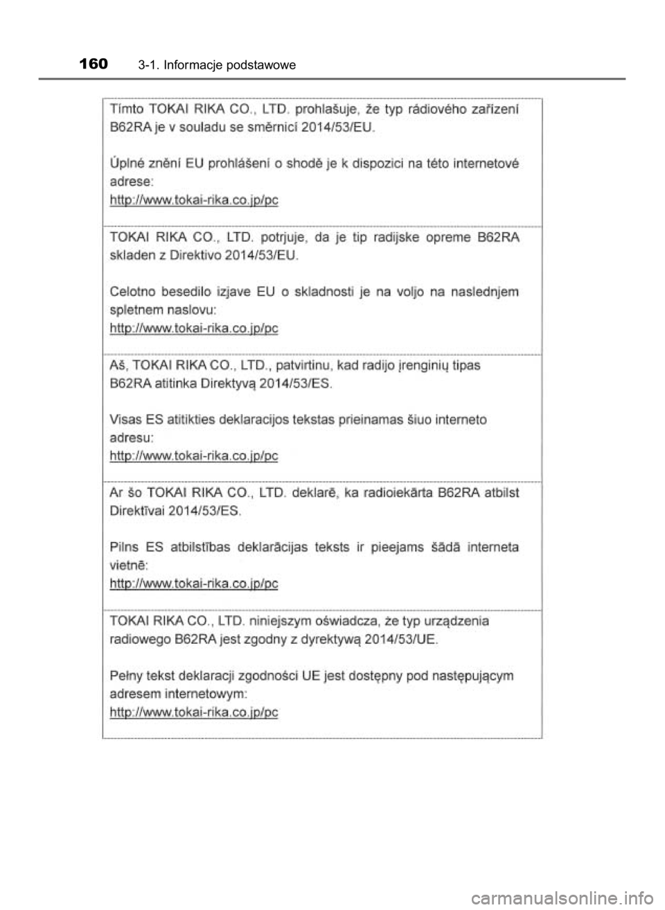 TOYOTA HILUX 2019  Instrukcja obsługi (in Polish) 1603-1. Informacje podstawowe
31 Hilux OM0K375E  7/17/18  12:24 PM  Page 160    (Black plate) 