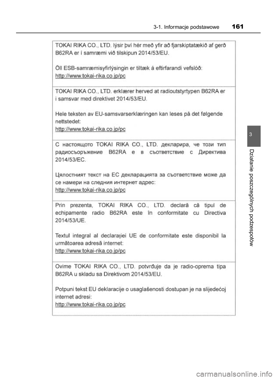 TOYOTA HILUX 2019  Instrukcja obsługi (in Polish) 3-1. Informacje podstawowe161
3
Dzia∏anie poszczególnych podzespo∏ów
31 Hilux OM0K375E  7/17/18  12:24 PM  Page 161    (Black plate) 