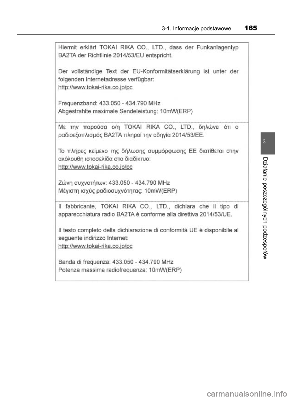 TOYOTA HILUX 2019  Instrukcja obsługi (in Polish) 3-1. Informacje podstawowe165
3
Dzia∏anie poszczególnych podzespo∏ów
31 Hilux OM0K375E  7/17/18  12:25 PM  Page 165    (Black plate) 