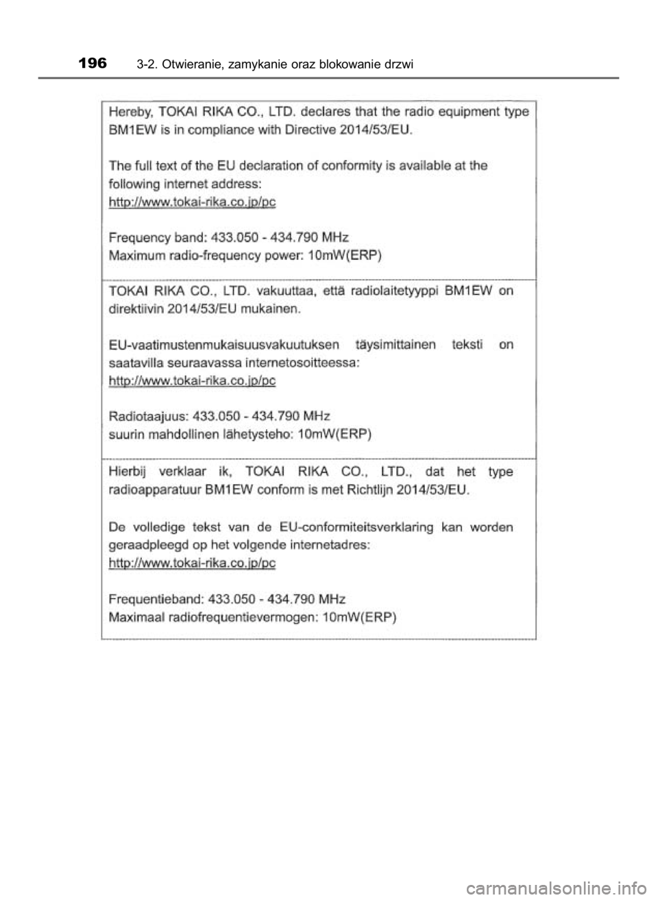 TOYOTA HILUX 2019 Instrukcja obsługi (in Polish) 1963-2. Otwieranie, zamykanie oraz blokowanie drzwi
31 Hilux OM0K375E 7/17/18 12:25 PM Page 196 (Black plate) TOYOTA HILUX 2019 Instrukcja obsługi (in Polish) 1963-2. Otwieranie, zamykanie oraz blokowanie drzwi
31 Hilux OM0K375E 7/17/18 12:25 PM Page 196 (Black plate)