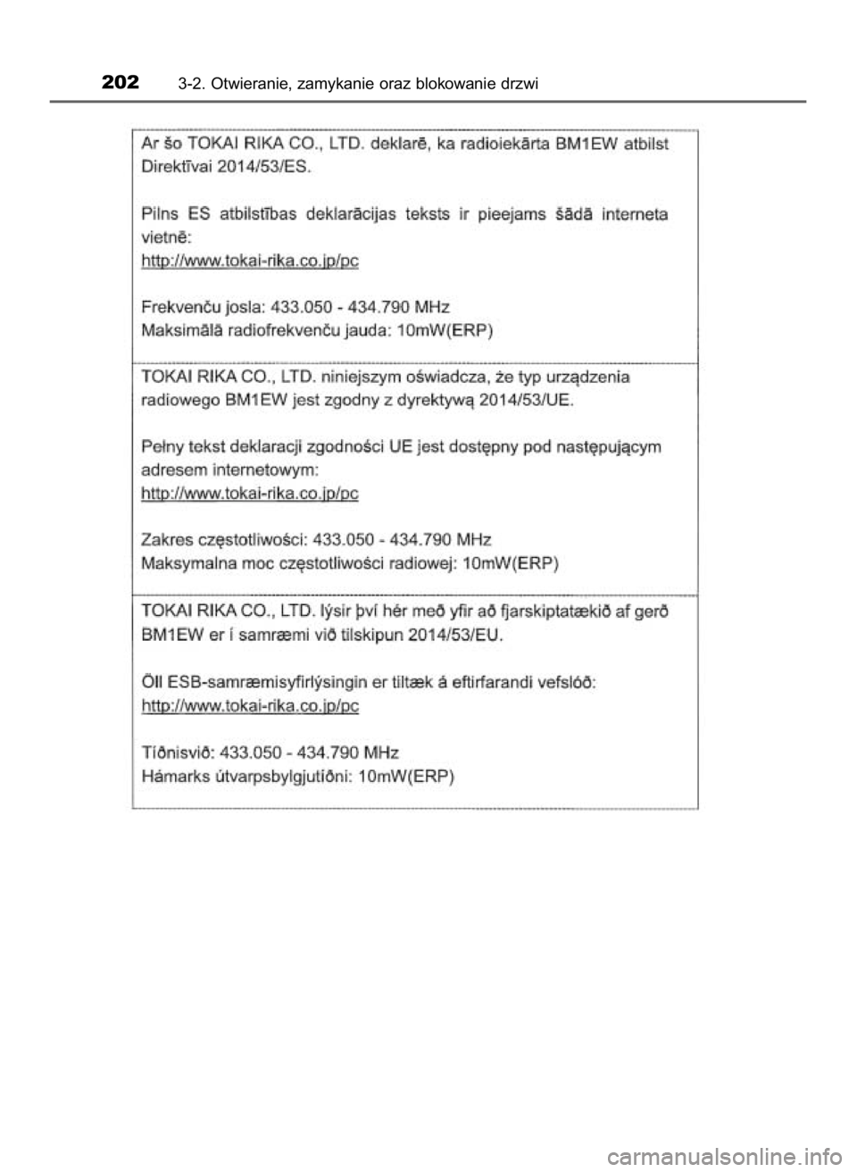 TOYOTA HILUX 2019 Instrukcja obsługi (in Polish) 2023-2. Otwieranie, zamykanie oraz blokowanie drzwi
31 Hilux OM0K375E 7/17/18 12:25 PM Page 202 (Black plate) TOYOTA HILUX 2019 Instrukcja obsługi (in Polish) 2023-2. Otwieranie, zamykanie oraz blokowanie drzwi
31 Hilux OM0K375E 7/17/18 12:25 PM Page 202 (Black plate)