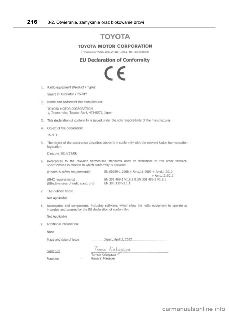 TOYOTA HILUX 2019  Instrukcja obsługi (in Polish) 2163-2. Otwieranie, zamykanie oraz blokowanie drzwi
31 Hilux OM0K375E  7/17/18  12:25 PM  Page 216    (Black plate) 