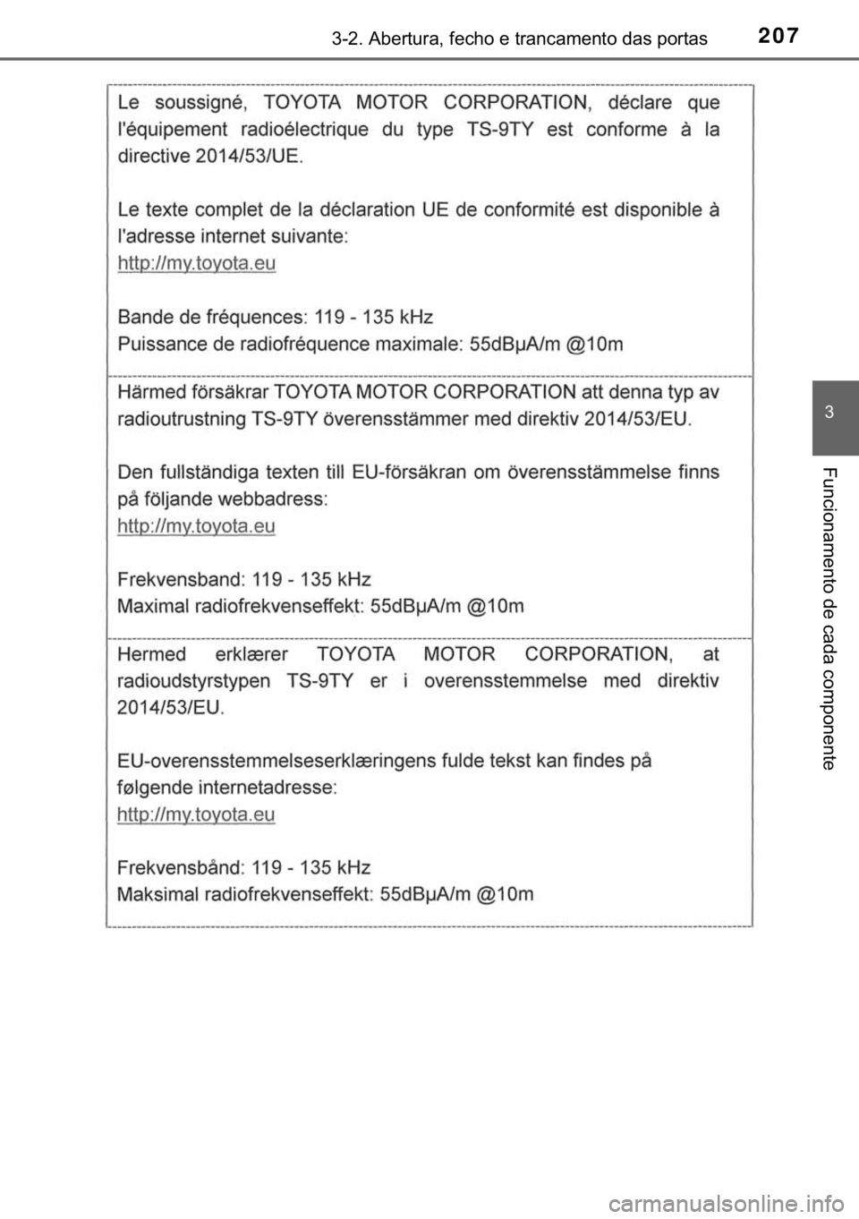 TOYOTA HILUX 2019  Manual de utilização (in Portuguese) 207������$�E�H�U�W�X�U�D���I�H�F�K�R��H��W�U�D�Q�F�D�P�H�Q�W�R��G�D�V��S�R�U�W�D�V
�
�)�X�Q�F�L�R�Q�D�P�H�Q�W�R��G�H��F�D�G�D��F�R�P�S�R�Q�H�Q�W�H 