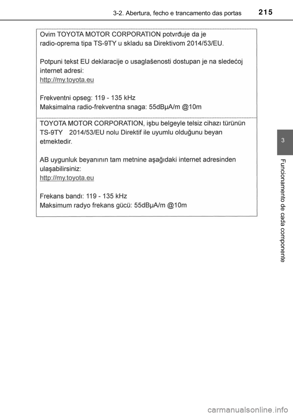 TOYOTA HILUX 2019  Manual de utilização (in Portuguese) 215������$�E�H�U�W�X�U�D���I�H�F�K�R��H��W�U�D�Q�F�D�P�H�Q�W�R��G�D�V��S�R�U�W�D�V
�
�)�X�Q�F�L�R�Q�D�P�H�Q�W�R��G�H��F�D�G�D��F�R�P�S�R�Q�H�Q�W�H 