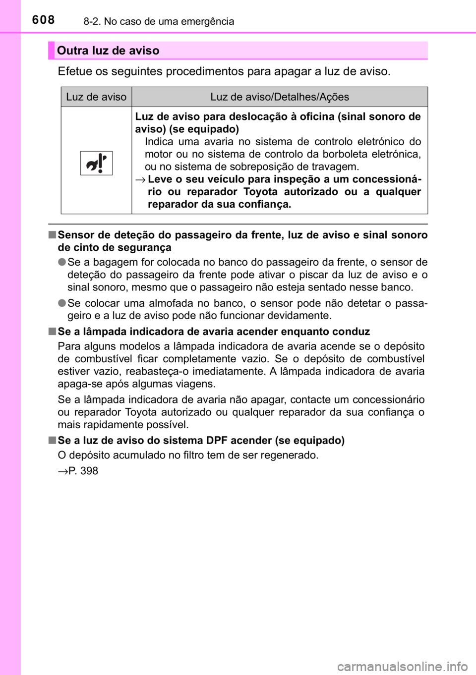 TOYOTA HILUX 2019  Manual de utilização (in Portuguese) 608������1�R��F�D�V�R��G�H��X�P�D��H�P�H�U�J�r�Q�F�L�D
<002800490048005700580048000300520056000300560048004a0058004c00510057004800560003005300550052004600480047004c005000480051005700520056000