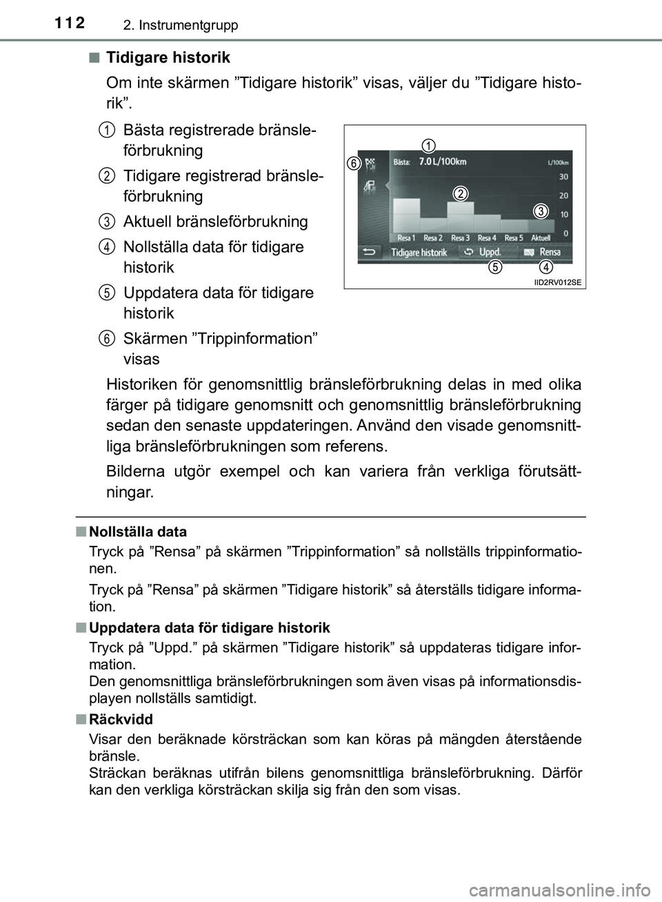 TOYOTA HILUX 2019 Bruksanvisningar (in Swedish) 1122. Instrumentgrupp
HILUX_OM_OM0K375SEn
Tidigare historik
Om inte skärmen ”Tidigare historik” visas, väljer du ”Tidigare histo-
rik”.
Bästa registrerade bränsle-
förbrukning
Tidigare re TOYOTA HILUX 2019 Bruksanvisningar (in Swedish) 1122. Instrumentgrupp
HILUX_OM_OM0K375SEn
Tidigare historik
Om inte skärmen ”Tidigare historik” visas, väljer du ”Tidigare histo-
rik”.
Bästa registrerade bränsle-
förbrukning
Tidigare re