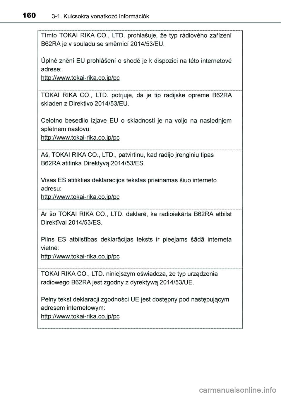 TOYOTA HILUX 2018  Kezelési útmutató (in Hungarian) 1603-1. Kulcsokra vonatkozó információk 