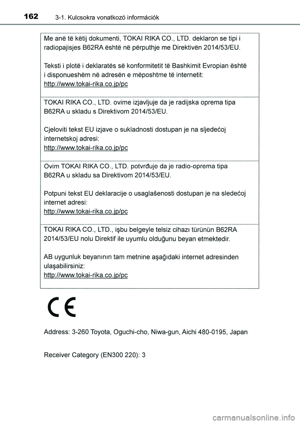 TOYOTA HILUX 2018 Kezelési útmutató (in Hungarian) 1623-1. Kulcsokra vonatkozó információk TOYOTA HILUX 2018 Kezelési útmutató (in Hungarian) 1623-1. Kulcsokra vonatkozó információk