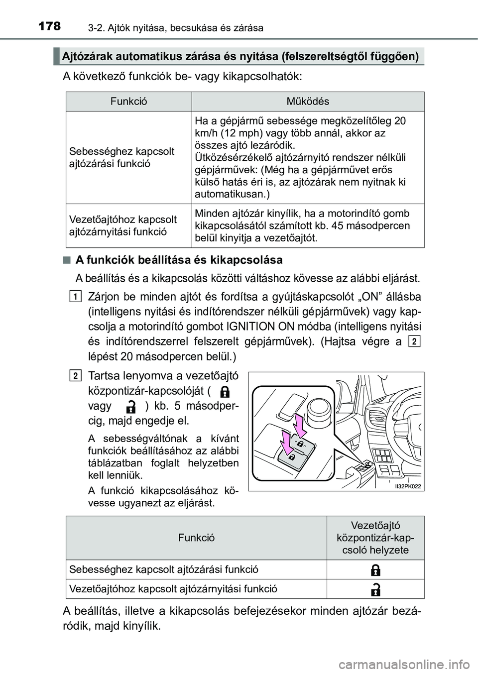 TOYOTA HILUX 2018 Kezelési útmutató (in Hungarian) 1783-2. Ajtók nyitása, becsukása és zárása
A következő funkciók be- vagy kikapcsolhatók:
nA funkciók beállítása és kikapcsolása
A beállítás és a kikapcsolás közötti váltáshoz TOYOTA HILUX 2018 Kezelési útmutató (in Hungarian) 1783-2. Ajtók nyitása, becsukása és zárása
A következő funkciók be- vagy kikapcsolhatók:
nA funkciók beállítása és kikapcsolása
A beállítás és a kikapcsolás közötti váltáshoz
