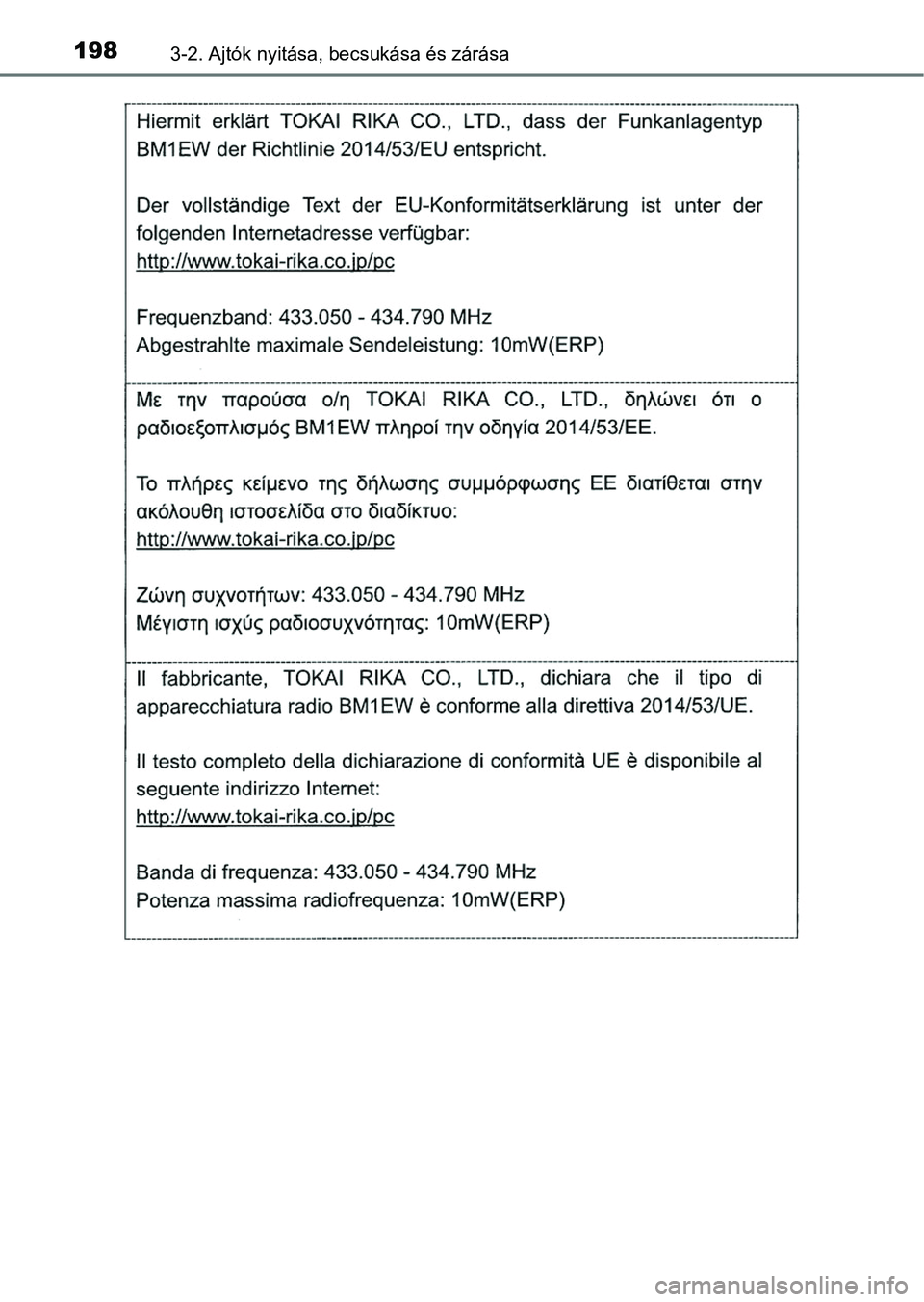 TOYOTA HILUX 2018  Kezelési útmutató (in Hungarian) 1983-2. Ajtók nyitása, becsukása és zárása 