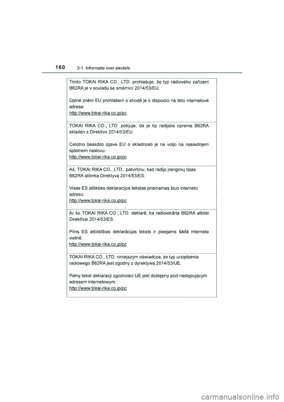 TOYOTA HILUX 2018  Instructieboekje (in Dutch) 1603-1. Informatie over sleutels
HILUX_OM_OM0K375E_(EE)
HILUX_OM_OM0K375E_(EE).book  Page 160  Thursday, April 12, 2018  12:31 PM 