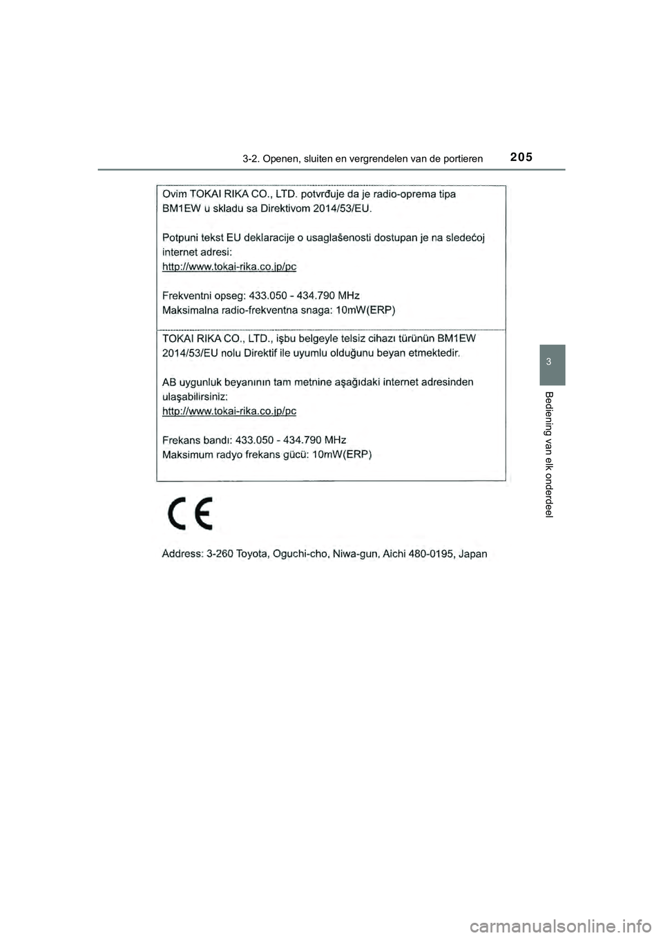 TOYOTA HILUX 2018  Instructieboekje (in Dutch) 2053-2. Openen, sluiten en vergrendelen van de portieren
3
Bediening van elk onderdeel
HILUX_OM_OM0K375E_(EE)
HILUX_OM_OM0K375E_(EE).book   Page 205  Thursday, April 12, 2018  12:31 PM 