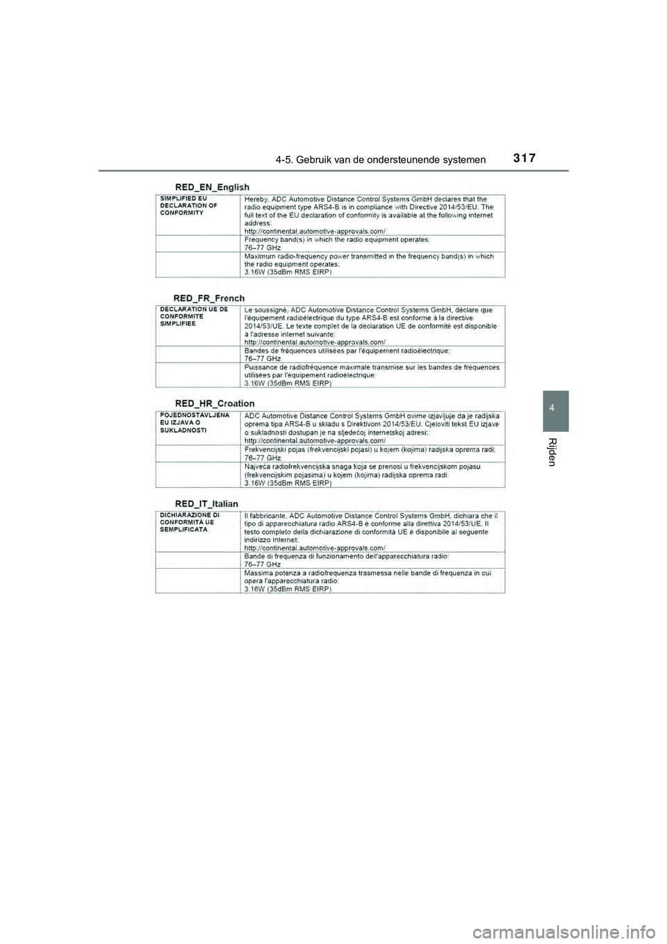 TOYOTA HILUX 2018  Instructieboekje (in Dutch) 3174-5. Gebruik van de ondersteunende systemen
4
Rijden
HILUX_OM_OM0K375E_(EE)
HILUX_OM_OM0K375E_(EE).book  Page 317  Thursday, April 12, 2018  12:31 PM 