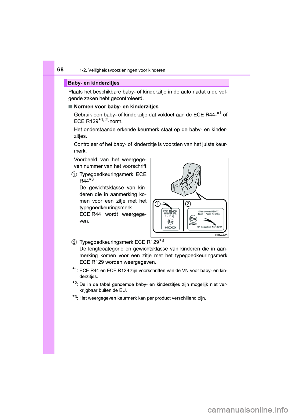 TOYOTA HILUX 2018 Instructieboekje (in Dutch) 681-2. Veiligheidsvoorzieningen voor kinderen
HILUX_OM_OM0K375E_(EE)
Plaats het beschikbare baby- of kinderzitje in de auto nadat u de vol-
gende zaken hebt gecontroleerd.
■Normen voor baby- en kin TOYOTA HILUX 2018 Instructieboekje (in Dutch) 681-2. Veiligheidsvoorzieningen voor kinderen
HILUX_OM_OM0K375E_(EE)
Plaats het beschikbare baby- of kinderzitje in de auto nadat u de vol-
gende zaken hebt gecontroleerd.
■Normen voor baby- en kin
