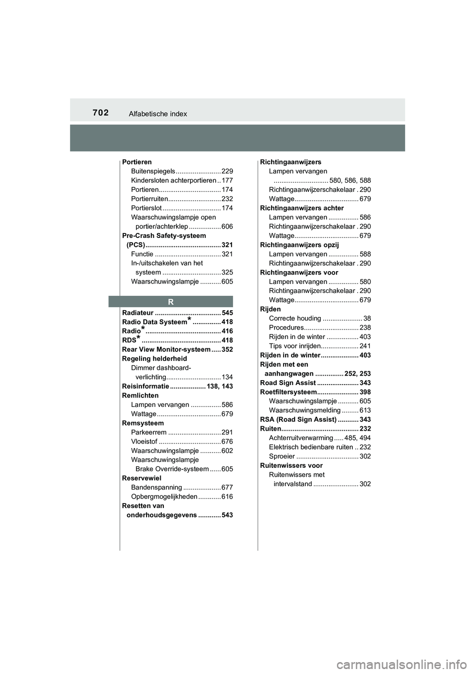 TOYOTA HILUX 2018 Instructieboekje (in Dutch) 702Alfabetische index
HILUX_OM_OM0K375E_(EE)
PortierenBuitenspiegels ........................ 229
Kindersloten achterportieren .. 177
Portieren................................. 174
Portierruiten...... TOYOTA HILUX 2018 Instructieboekje (in Dutch) 702Alfabetische index
HILUX_OM_OM0K375E_(EE)
PortierenBuitenspiegels ........................ 229
Kindersloten achterportieren .. 177
Portieren................................. 174
Portierruiten......