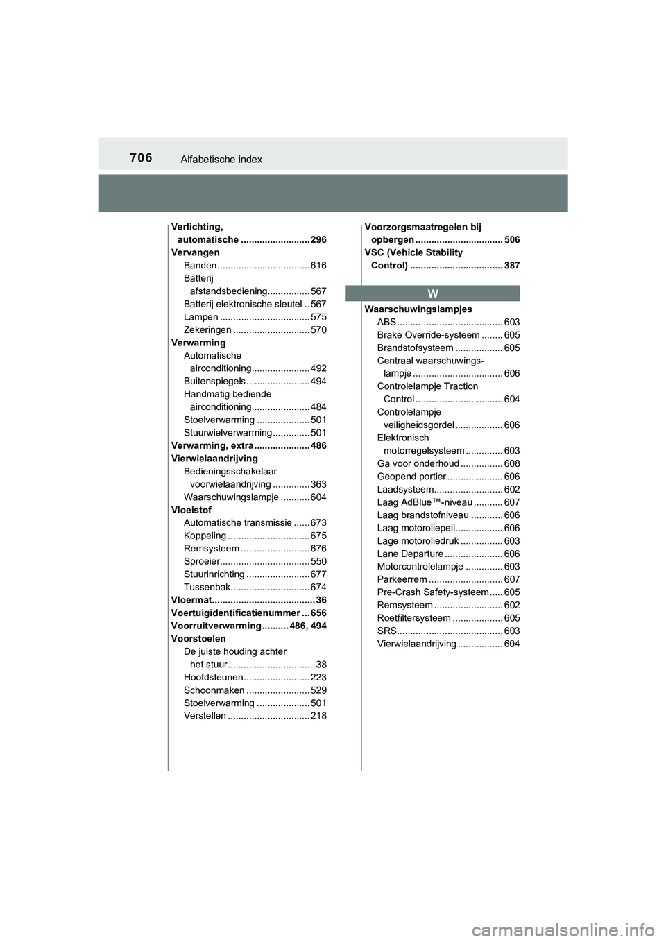 TOYOTA HILUX 2018 Instructieboekje (in Dutch) 706Alfabetische index
HILUX_OM_OM0K375E_(EE)
Verlichting, automatische .......................... 296
Vervangen Banden ................................... 616
Batterij afstandsbediening............... TOYOTA HILUX 2018 Instructieboekje (in Dutch) 706Alfabetische index
HILUX_OM_OM0K375E_(EE)
Verlichting, automatische .......................... 296
Vervangen Banden ................................... 616
Batterij afstandsbediening...............