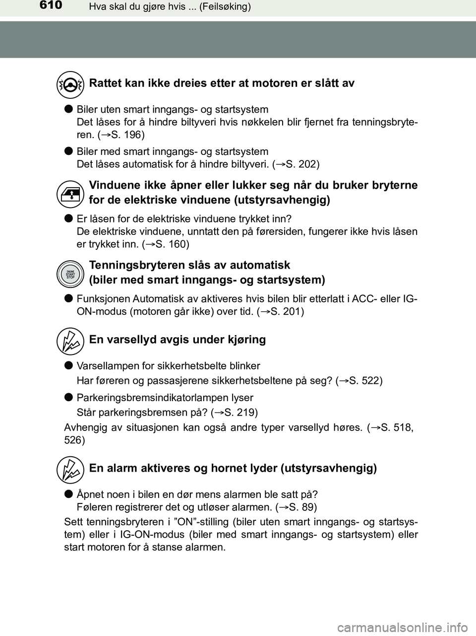 TOYOTA HILUX 2018 Instruksjoner for bruk (in Norwegian) 610Hva skal du gjøre hvis ... (Feilsøking)
HILUX_OM_OM0K375NO_(EE)
lBiler uten smart inngangs- og startsystem
Det låses for å hindre biltyveri hvis nøkkelen blir fjernet fra tenningsbryte-
ren. ( TOYOTA HILUX 2018 Instruksjoner for bruk (in Norwegian) 610Hva skal du gjøre hvis ... (Feilsøking)
HILUX_OM_OM0K375NO_(EE)
lBiler uten smart inngangs- og startsystem
Det låses for å hindre biltyveri hvis nøkkelen blir fjernet fra tenningsbryte-
ren. (