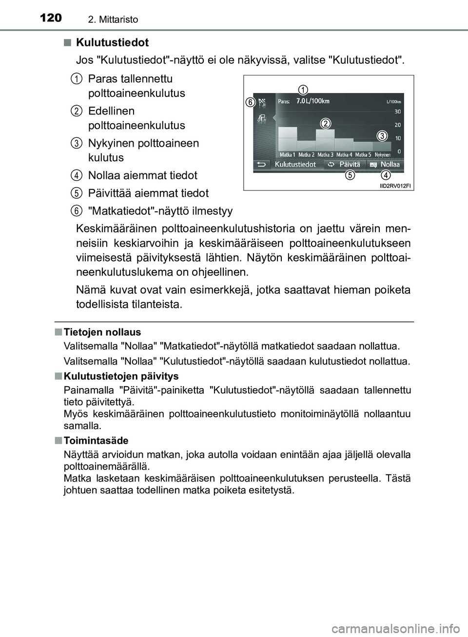 TOYOTA HILUX 2018 Omistajan Käsikirja (in Finnish) 1202. Mittaristo
HILUX_OM_OM0K375FI_(EE)n
Kulutustiedot
Jos "Kulutustiedot"-näyt
tö ei ole näkyvissä, valitse "Kulutustiedot".
Paras tallennettu
polttoaineenkulutus
Edellinen
polttoaineenkulutus TOYOTA HILUX 2018 Omistajan Käsikirja (in Finnish) 1202. Mittaristo
HILUX_OM_OM0K375FI_(EE)n
Kulutustiedot
Jos "Kulutustiedot"-näyt
tö ei ole näkyvissä, valitse "Kulutustiedot".
Paras tallennettu
polttoaineenkulutus
Edellinen
polttoaineenkulutus