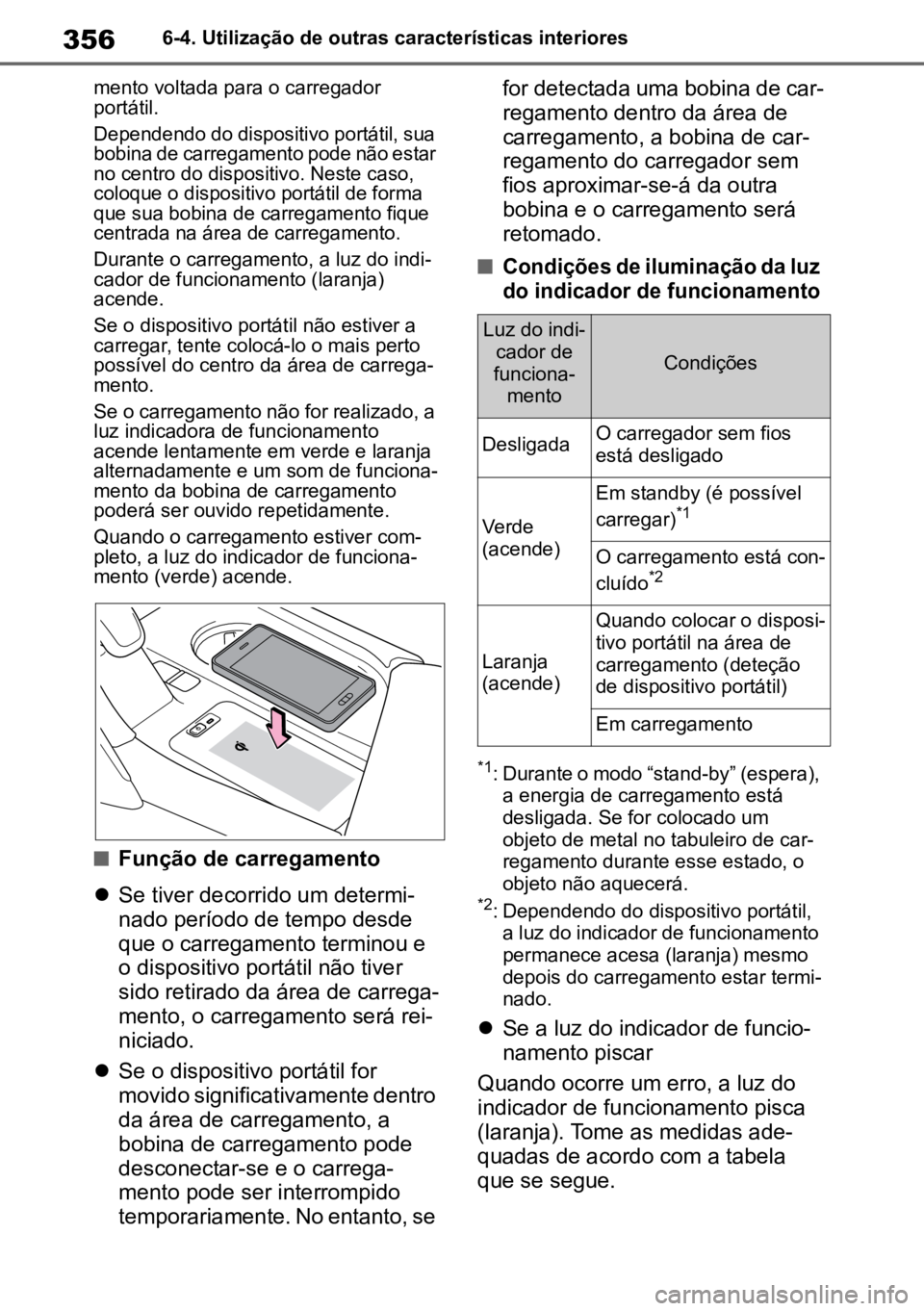 TOYOTA MIRAI 2023 Manual de utilização (in Portuguese) 3566-4. Utilização de outras características interiores
mento voltada para o carregador
portátil.
Dependendo do dispositivo portátil, sua
bobina de carregamento pode não estar
no centro do d TOYOTA MIRAI 2023 Manual de utilização (in Portuguese) 3566-4. Utilização de outras características interiores
mento voltada para o carregador
portátil.
Dependendo do dispositivo portátil, sua
bobina de carregamento pode não estar
no centro do d