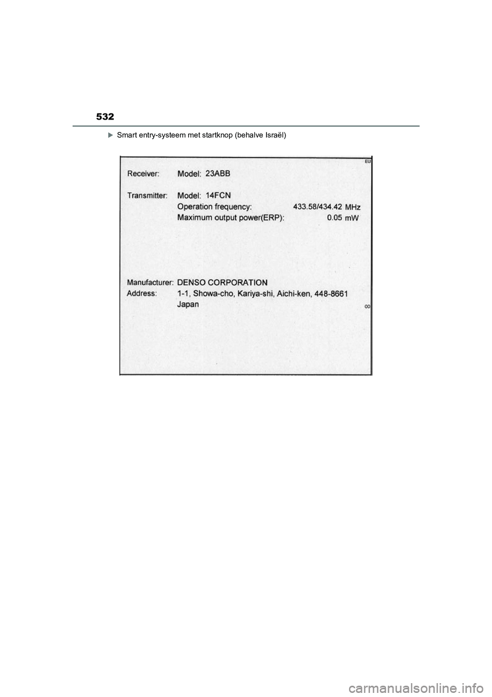 TOYOTA MIRAI 2021  Instructieboekje (in Dutch) 532
MIRAI Handleiding_Europa_M62035_nl
Smart entry-systeem met startknop (behalve Israël)
MIRAI_OM_Europe_OM62035E.book  Page 532  Friday, November 6, 2020  11:27 AM 
