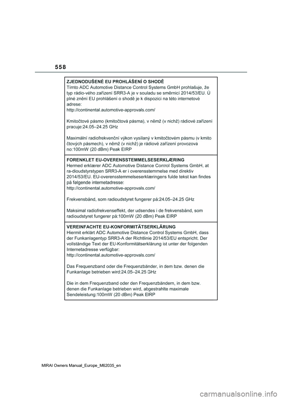 TOYOTA MIRAI 2021  Manual de utilização (in Portuguese) 558
MIRAI Owners Manual_Europe_M62035_en 