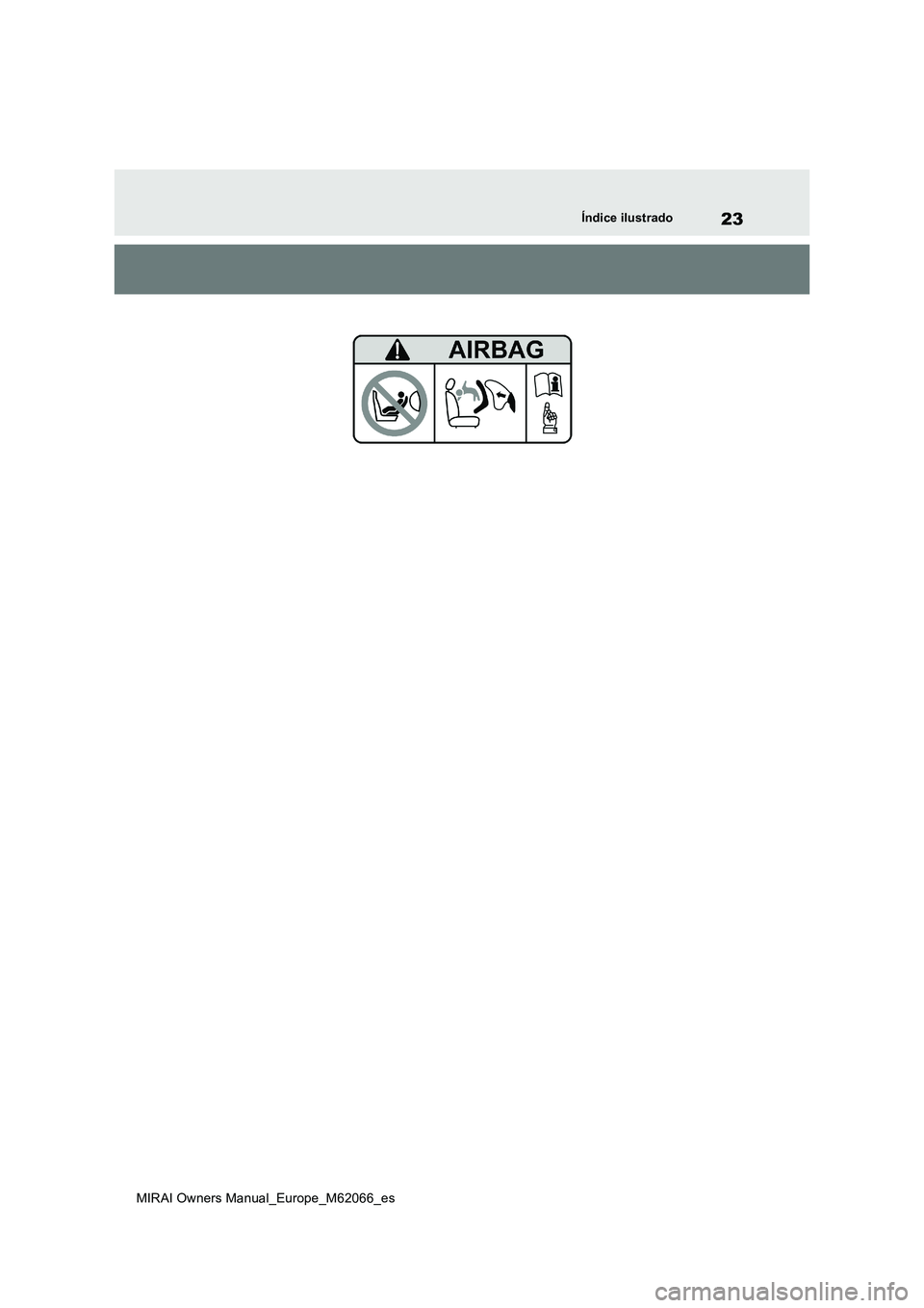 TOYOTA MIRAI 2020 Manual del propietario (in Spanish) 23
MIRAI Owners Manual_Europe_M62066_es
Índice ilustrado TOYOTA MIRAI 2020 Manual del propietario (in Spanish) 23
MIRAI Owners Manual_Europe_M62066_es
Índice ilustrado