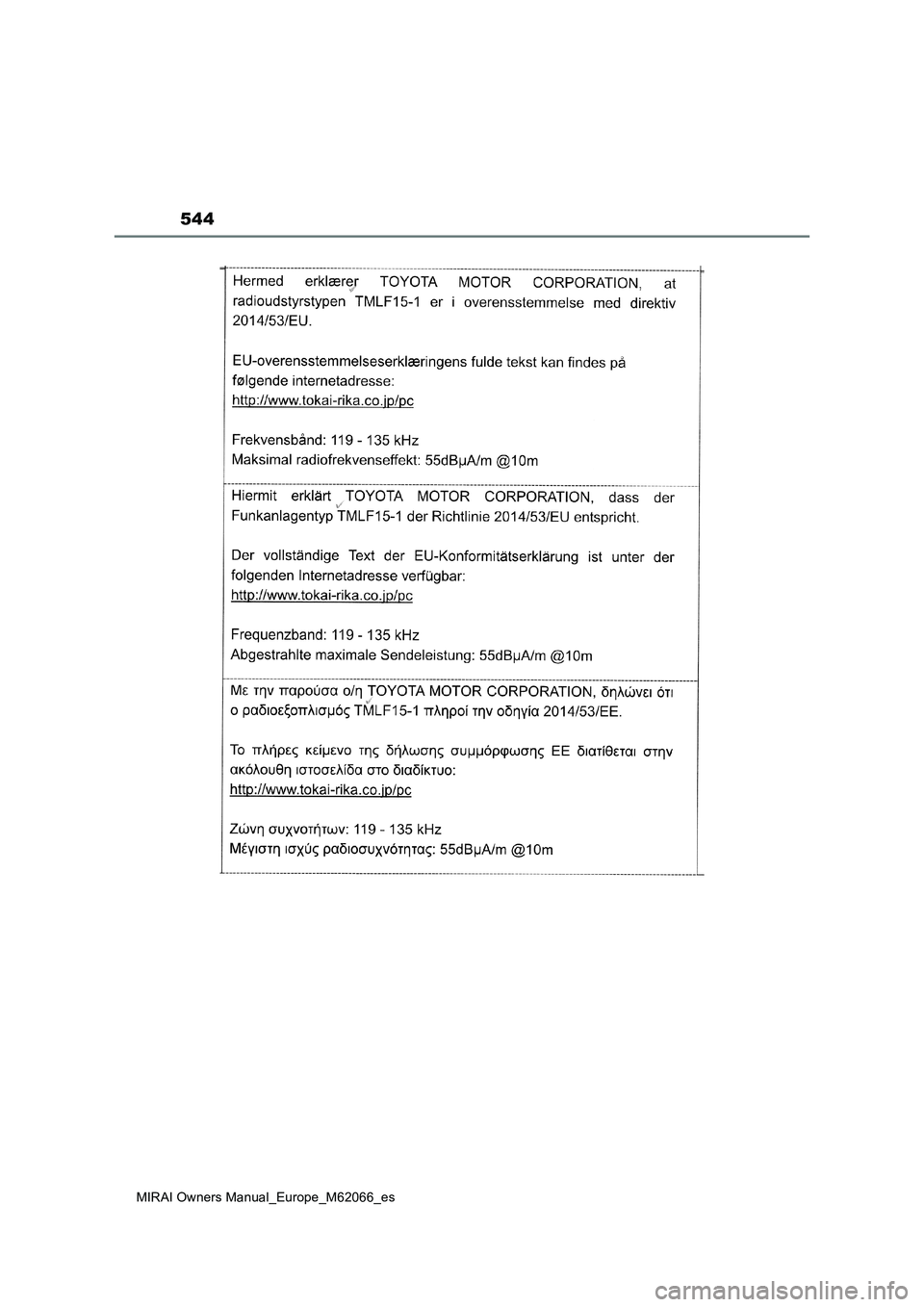 TOYOTA MIRAI 2020  Manual del propietario (in Spanish) 544
MIRAI Owners Manual_Europe_M62066_es 