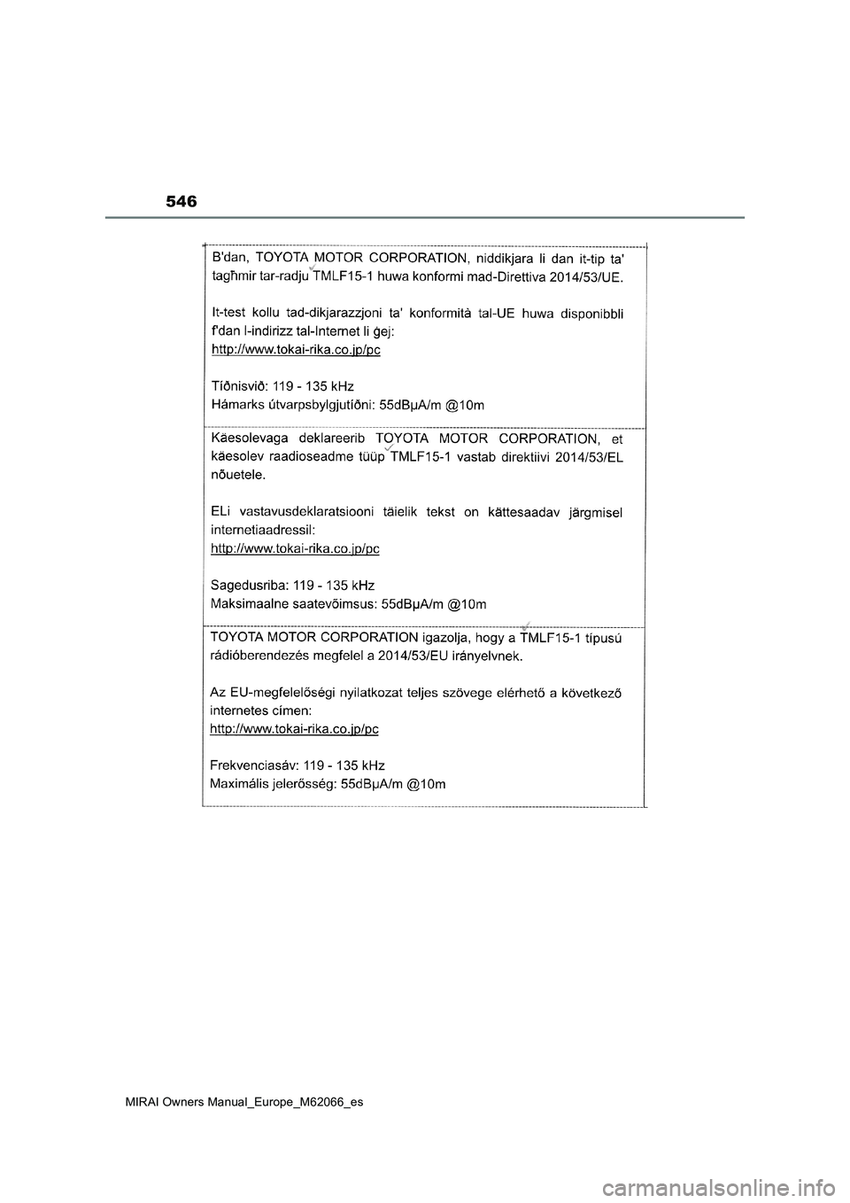 TOYOTA MIRAI 2020  Manual del propietario (in Spanish) 546
MIRAI Owners Manual_Europe_M62066_es 