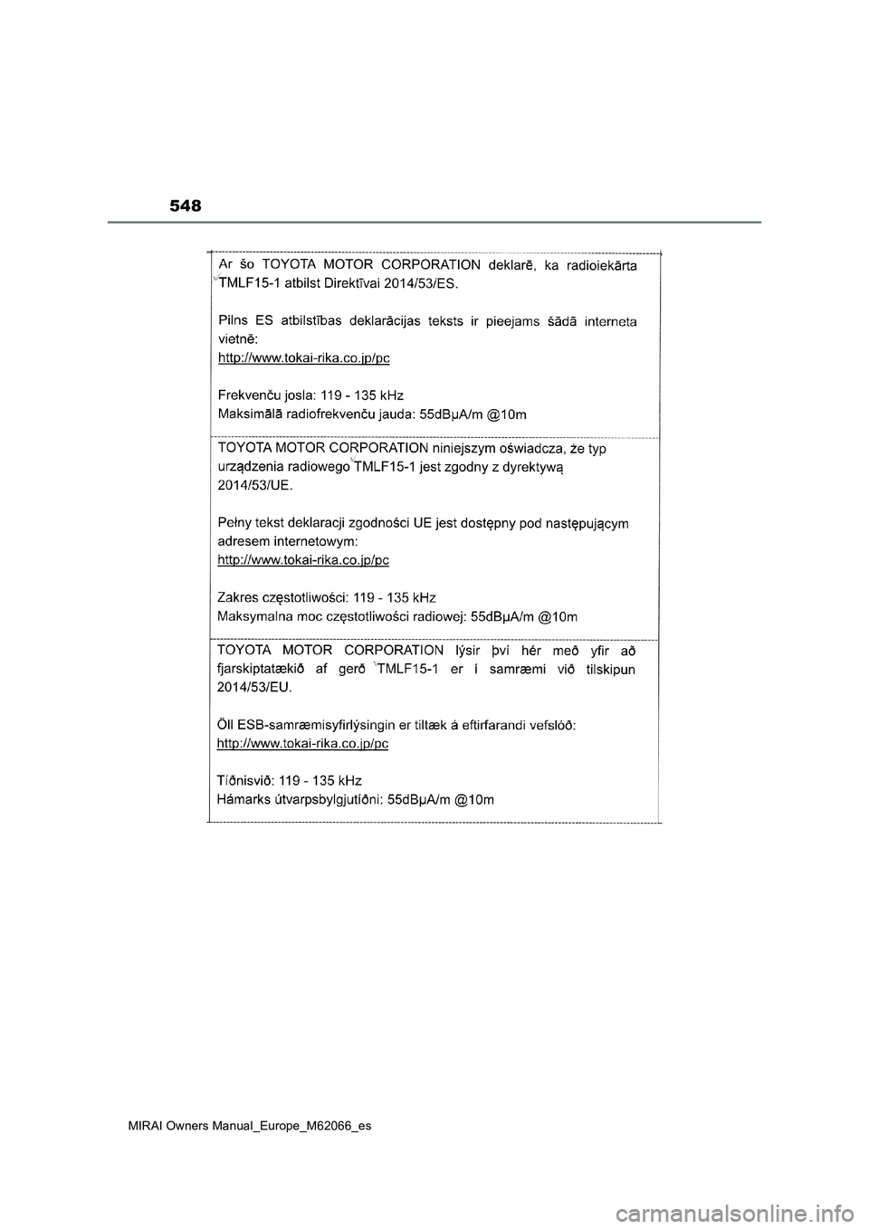TOYOTA MIRAI 2020  Manual del propietario (in Spanish) 548
MIRAI Owners Manual_Europe_M62066_es 
