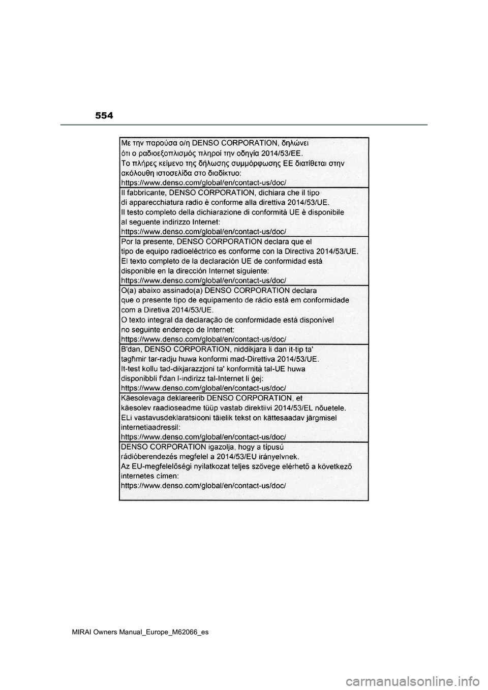 TOYOTA MIRAI 2020 Manual del propietario (in Spanish) 554
MIRAI Owners Manual_Europe_M62066_es TOYOTA MIRAI 2020 Manual del propietario (in Spanish) 554
MIRAI Owners Manual_Europe_M62066_es