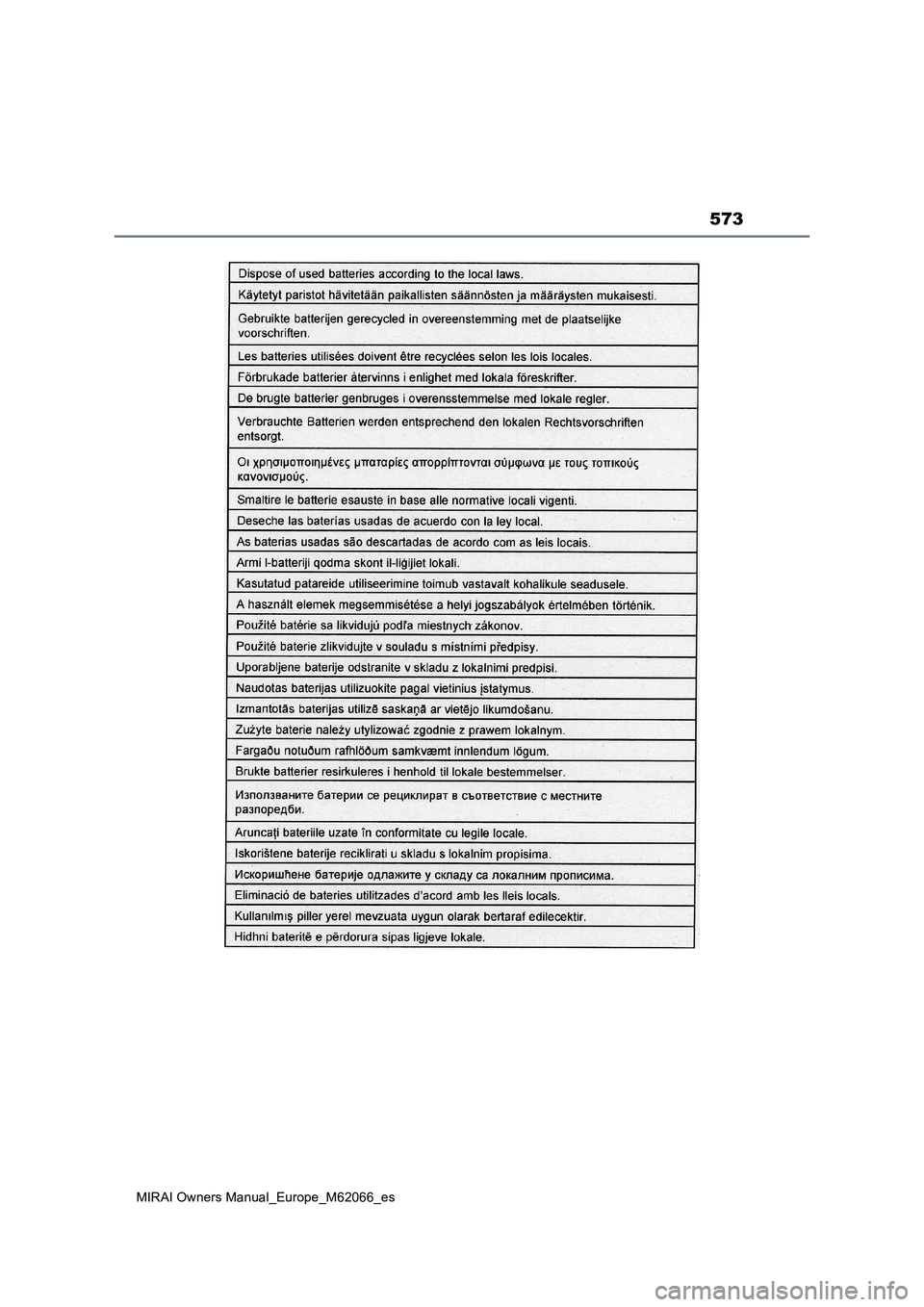 TOYOTA MIRAI 2020 Manual del propietario (in Spanish) 573
MIRAI Owners Manual_Europe_M62066_es TOYOTA MIRAI 2020 Manual del propietario (in Spanish) 573
MIRAI Owners Manual_Europe_M62066_es