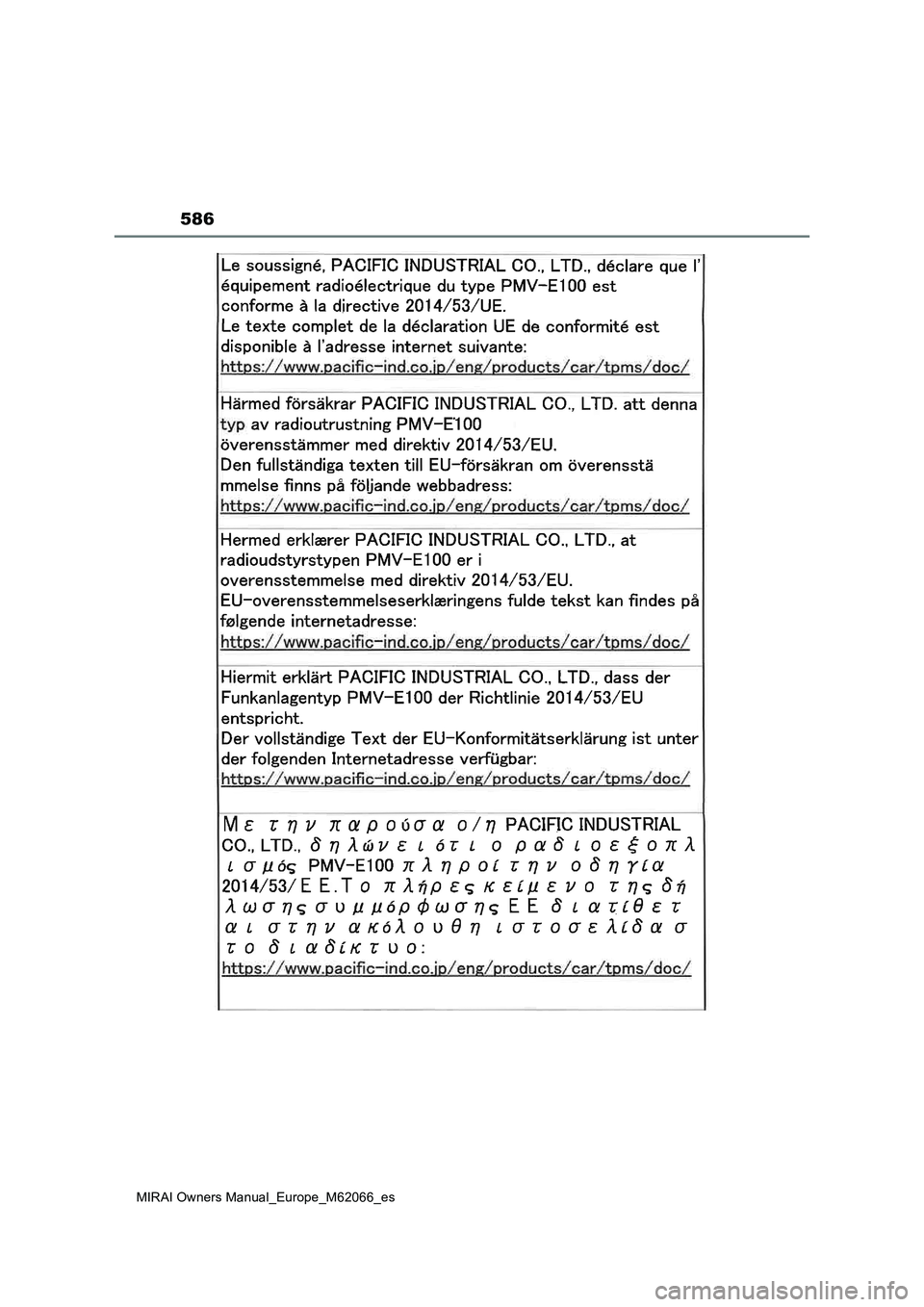 TOYOTA MIRAI 2020 Manual del propietario (in Spanish) 586
MIRAI Owners Manual_Europe_M62066_es TOYOTA MIRAI 2020 Manual del propietario (in Spanish) 586
MIRAI Owners Manual_Europe_M62066_es