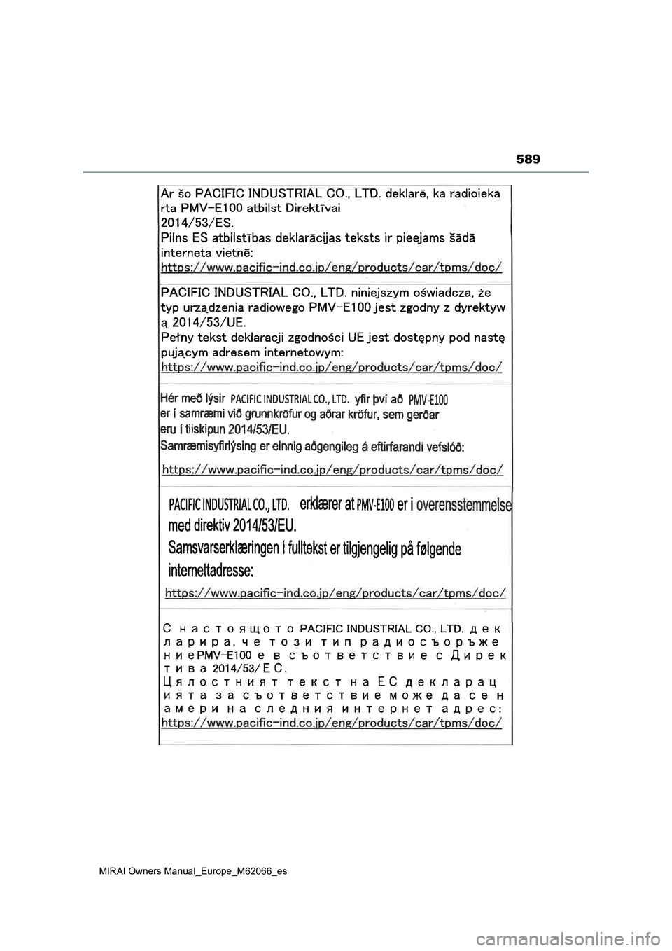 TOYOTA MIRAI 2020 Manual del propietario (in Spanish) 589
MIRAI Owners Manual_Europe_M62066_es TOYOTA MIRAI 2020 Manual del propietario (in Spanish) 589
MIRAI Owners Manual_Europe_M62066_es