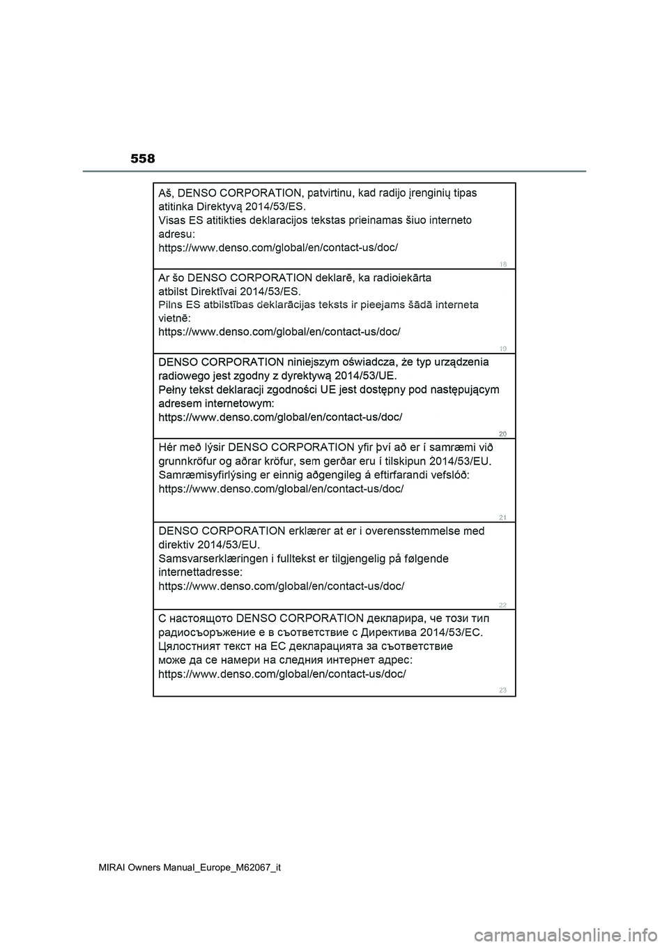 TOYOTA MIRAI 2020  Manuale duso (in Italian) 558
MIRAI Owners Manual_Europe_M62067_it 