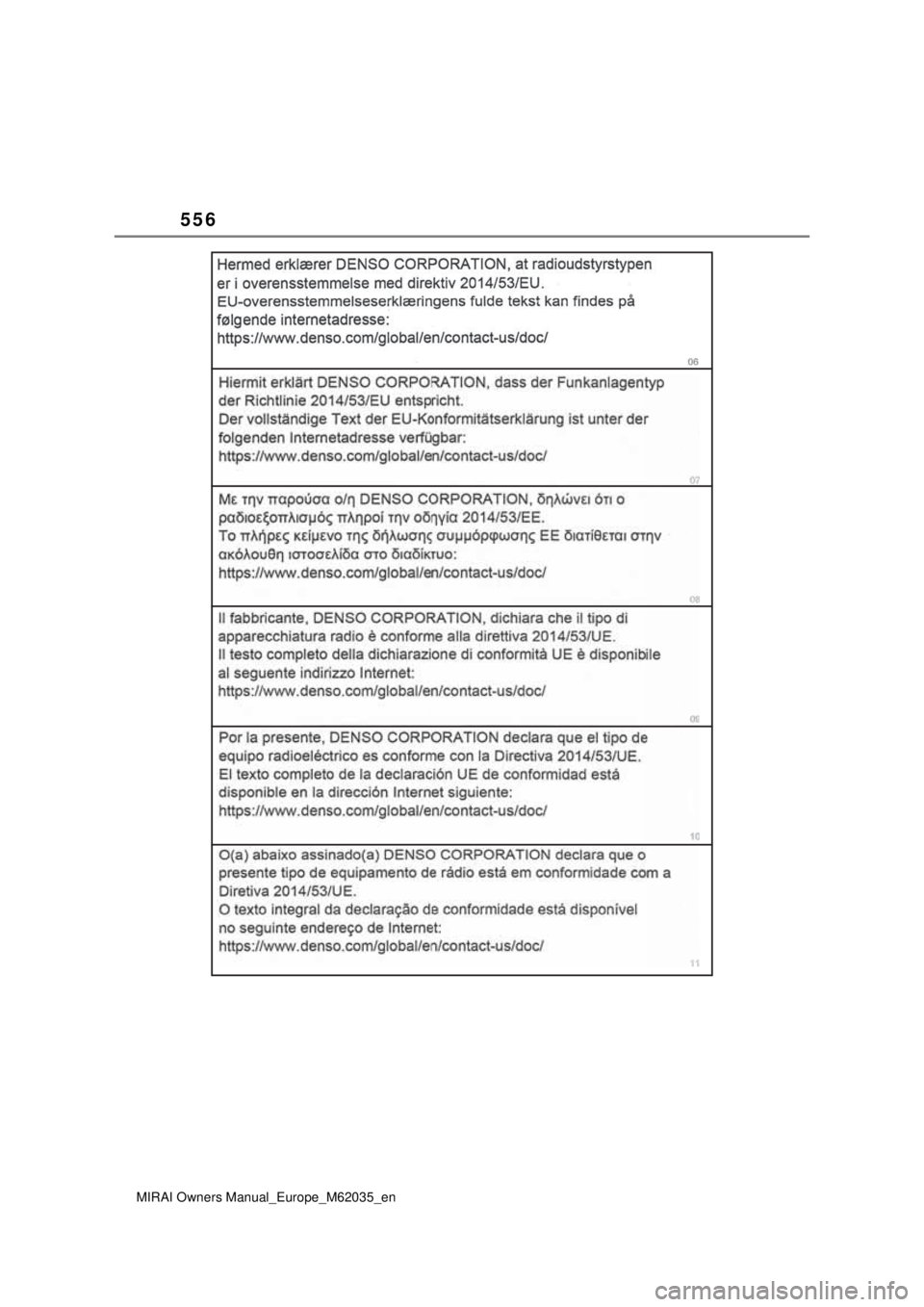 TOYOTA MIRAI 2020 Manual de utilização (in Portuguese) 556
MIRAI Owners Manual_Europe_M62035_en TOYOTA MIRAI 2020 Manual de utilização (in Portuguese) 556
MIRAI Owners Manual_Europe_M62035_en