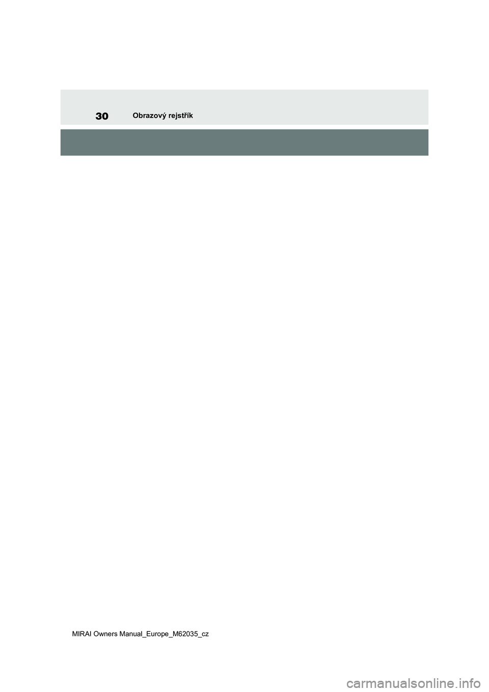 TOYOTA MIRAI 2020  Návod na použití (in Czech) 30
MIRAI Owners Manual_Europe_M62035_cz
Obrazový rejstřík 