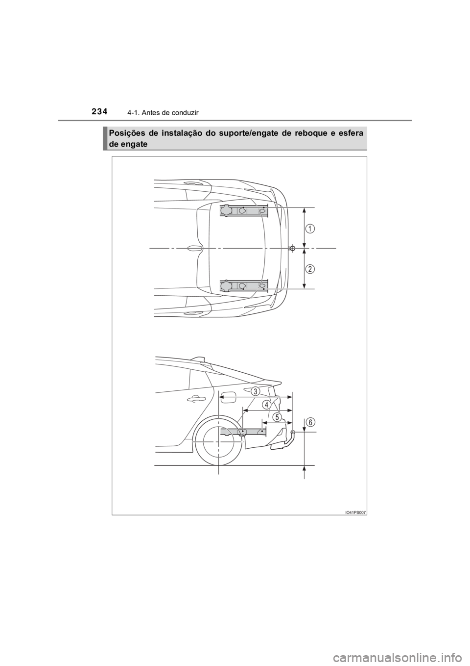 TOYOTA PRIUS 2022  Manual de utilização (in Portuguese) 2344-1. Antes de conduzir
Posições  de  instalação  do  suporte/engate  de  reboque  e  esfera
de engate 