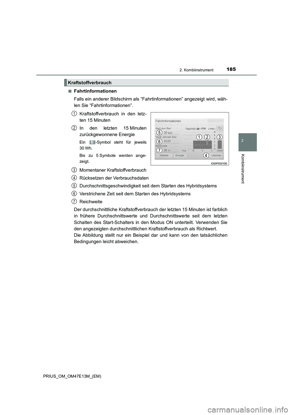 TOYOTA PRIUS 2021 Betriebsanleitungen (in German) 1852. Kombiinstrument
2
Kombiinstrument
PRIUS_OM_OM47E13M_(EM)■
Fahrtinformationen
Falls ein anderer Bildschirm als “Fahrtinformationen” angezeigt wird, wäh-
len Sie “Fahrtinformationen”.
K TOYOTA PRIUS 2021 Betriebsanleitungen (in German) 1852. Kombiinstrument
2
Kombiinstrument
PRIUS_OM_OM47E13M_(EM)■
Fahrtinformationen
Falls ein anderer Bildschirm als “Fahrtinformationen” angezeigt wird, wäh-
len Sie “Fahrtinformationen”.
K