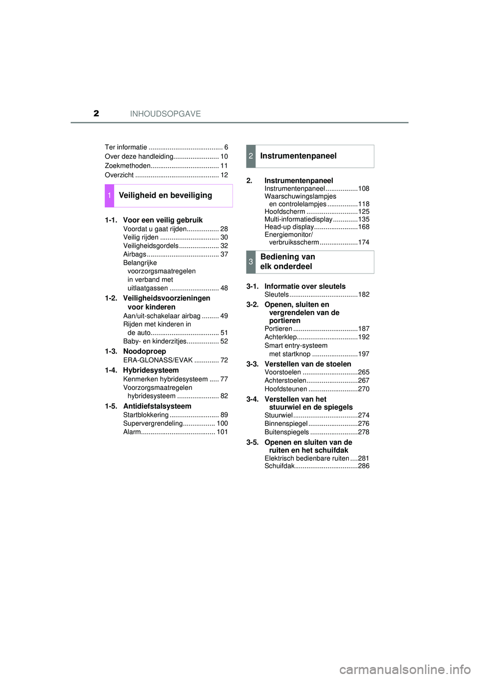 TOYOTA PRIUS 2021 Instructieboekje (in Dutch) INHOUDSOPGAVE2
PRIUS_OM_OM47E11E_(EE)
Ter informatie ....................................... 6
Over deze handleiding........................ 10
Zoekmethoden.................................... 11
Over TOYOTA PRIUS 2021 Instructieboekje (in Dutch) INHOUDSOPGAVE2
PRIUS_OM_OM47E11E_(EE)
Ter informatie ....................................... 6
Over deze handleiding........................ 10
Zoekmethoden.................................... 11
Over