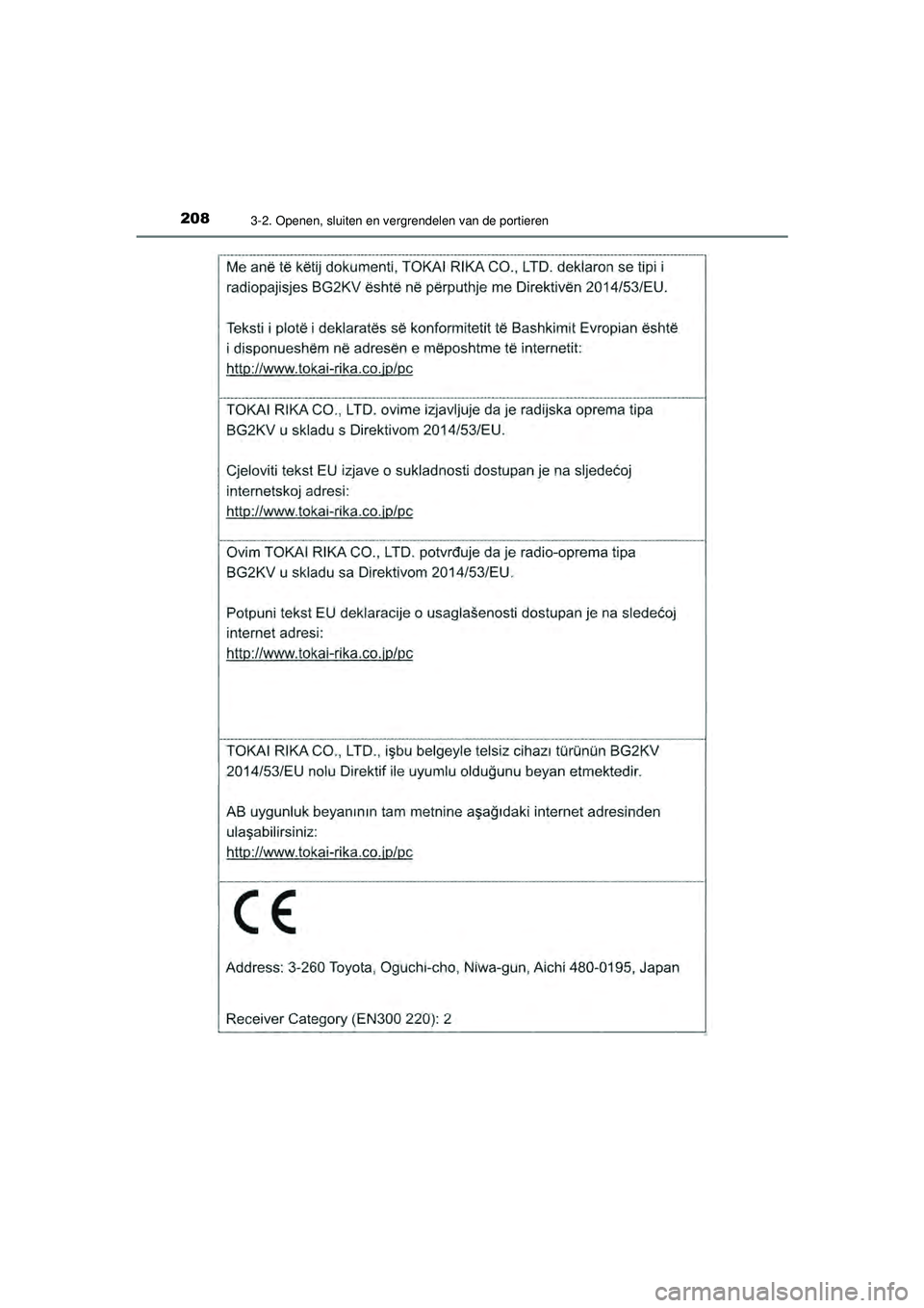 TOYOTA PRIUS 2021  Instructieboekje (in Dutch) 2083-2. Openen, sluiten en vergrendelen van de portieren
PRIUS_OM_OM47E11E_(EE)
PRIUS_OM_OM47E11E_(EE).book  Page 208  Monday, July 6, 2020  1:18 PM 