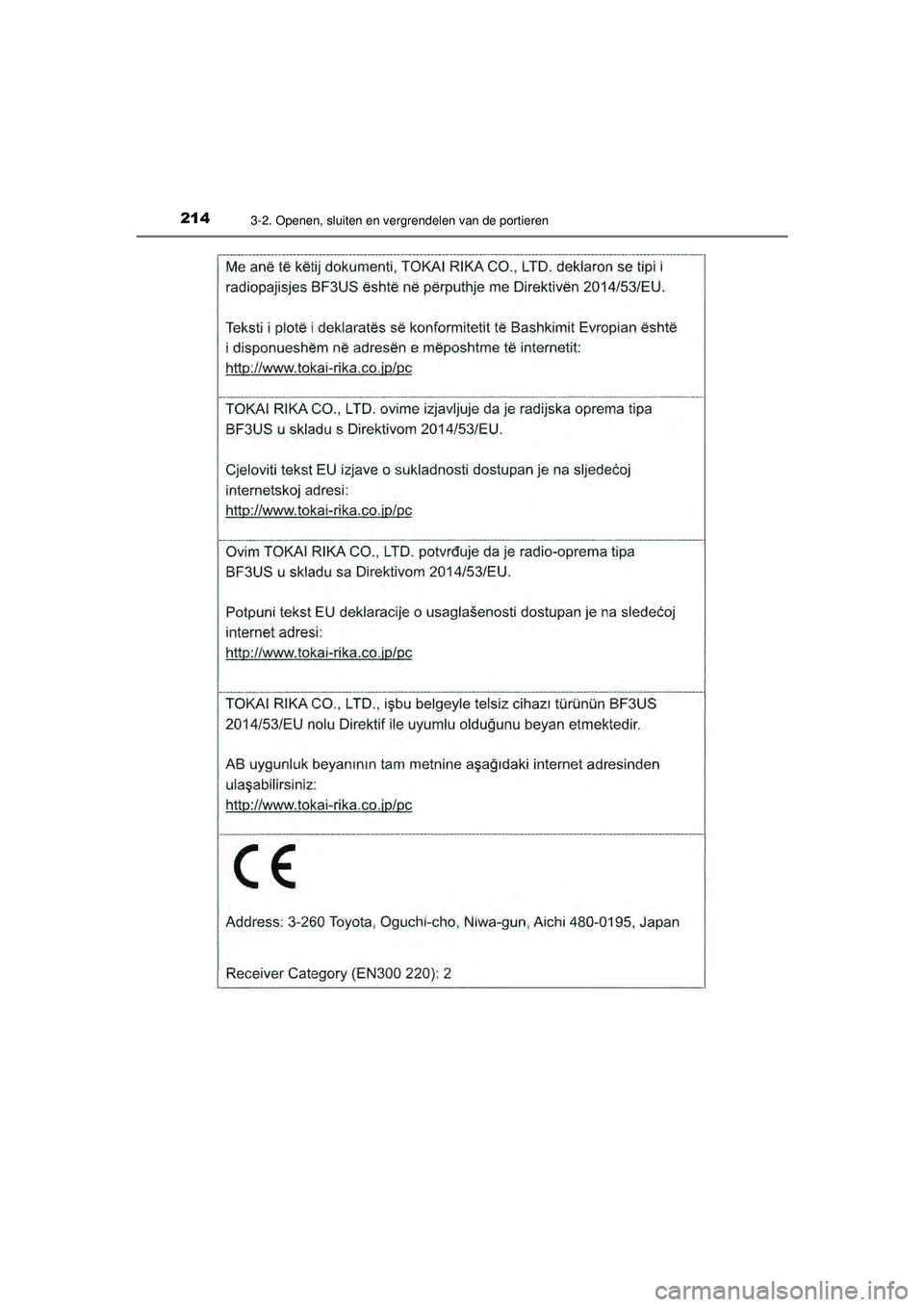 TOYOTA PRIUS 2021  Instructieboekje (in Dutch) 2143-2. Openen, sluiten en vergrendelen van de portieren
PRIUS_OM_OM47E11E_(EE)
PRIUS_OM_OM47E11E_(EE).book  Page 214  Monday, July 6, 2020  1:18 PM 