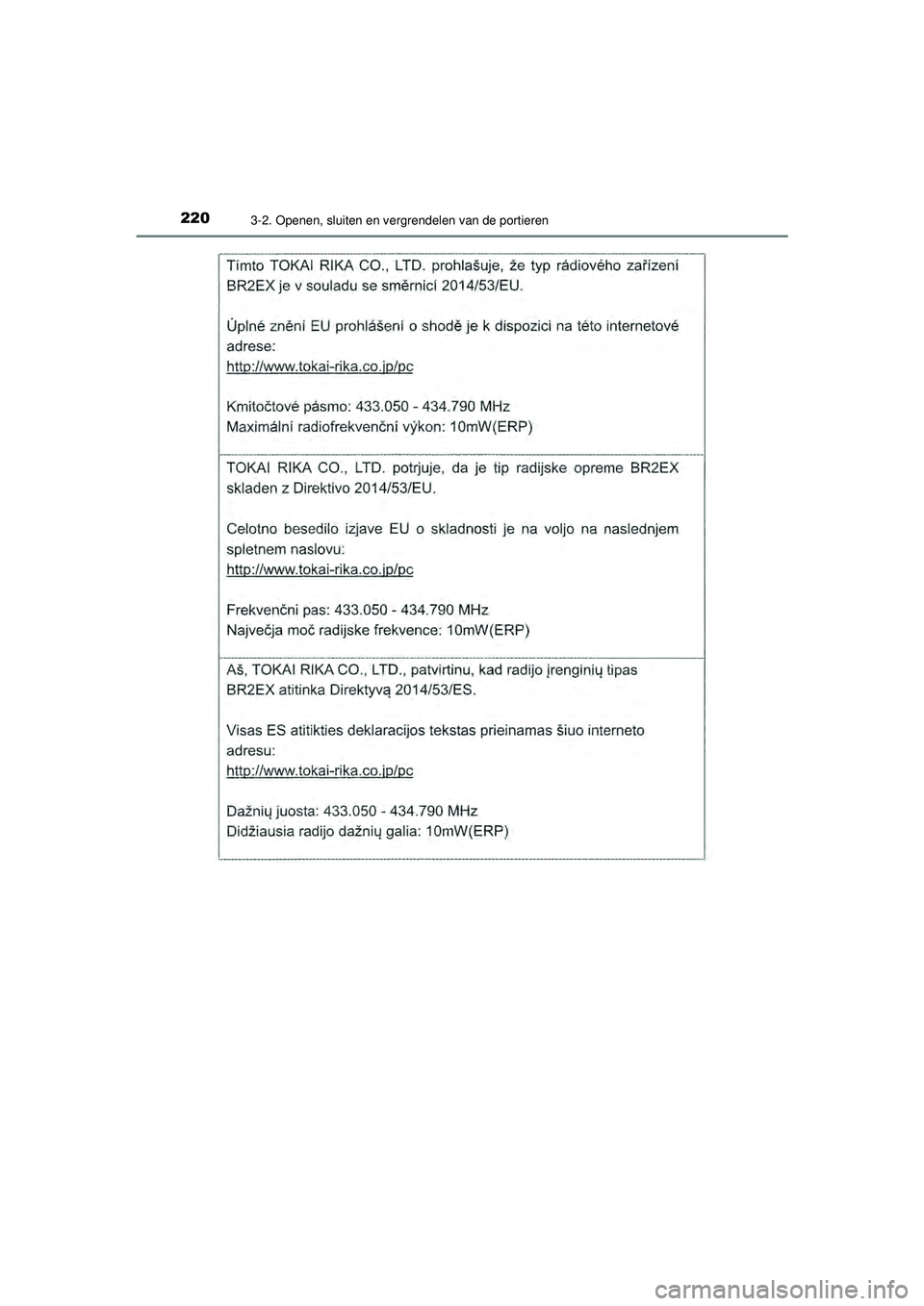 TOYOTA PRIUS 2021  Instructieboekje (in Dutch) 2203-2. Openen, sluiten en vergrendelen van de portieren
PRIUS_OM_OM47E11E_(EE)
PRIUS_OM_OM47E11E_(EE).book  Page 220  Monday, July 6, 2020  1:18 PM 