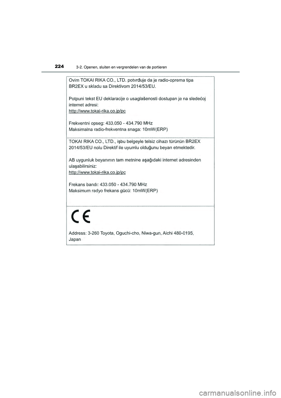 TOYOTA PRIUS 2021  Instructieboekje (in Dutch) 2243-2. Openen, sluiten en vergrendelen van de portieren
PRIUS_OM_OM47E11E_(EE)
PRIUS_OM_OM47E11E_(EE).book  Page 224  Monday, July 6, 2020  1:18 PM 